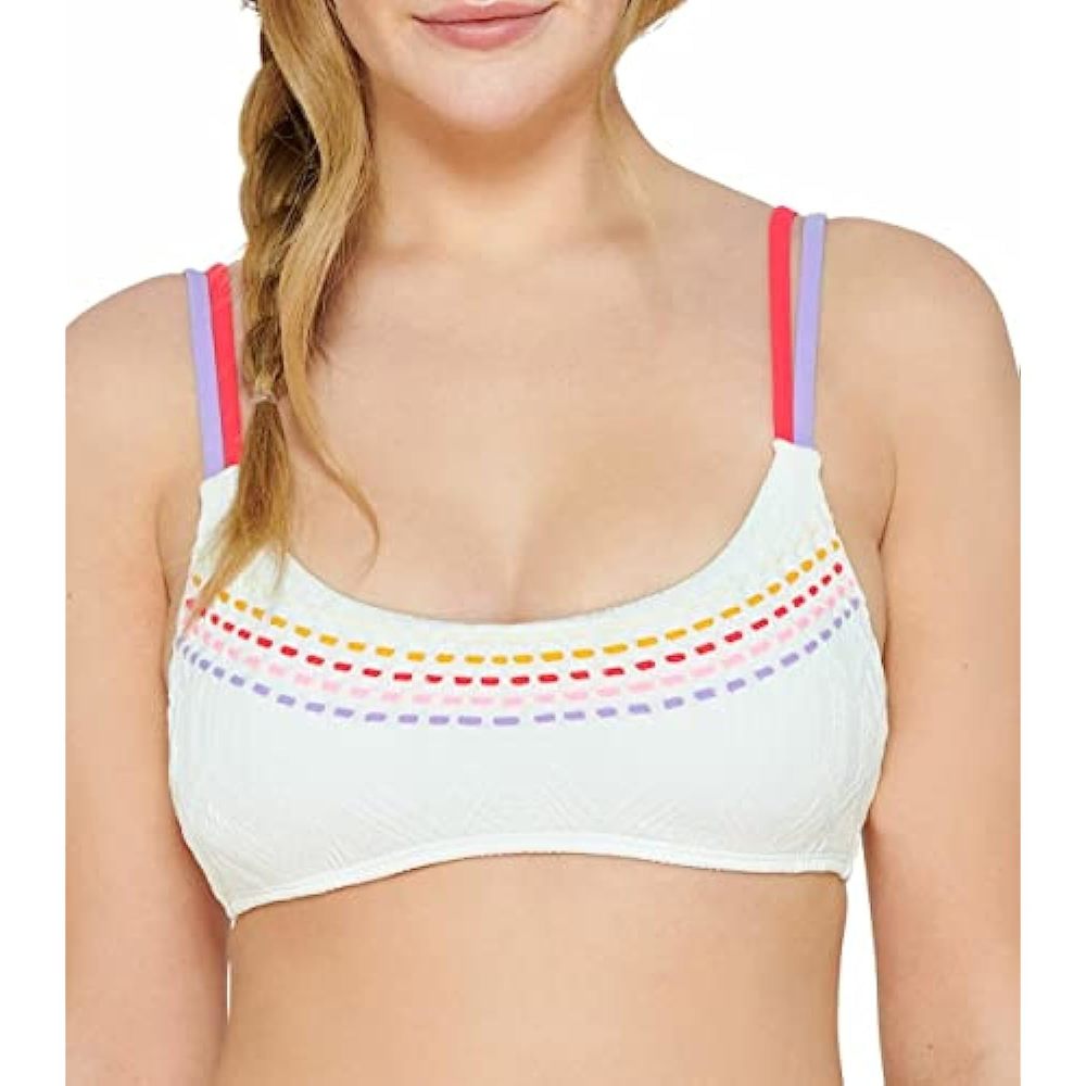 Hula Honey Juniors' Textured Bralette Bikini Swim Top White Medium